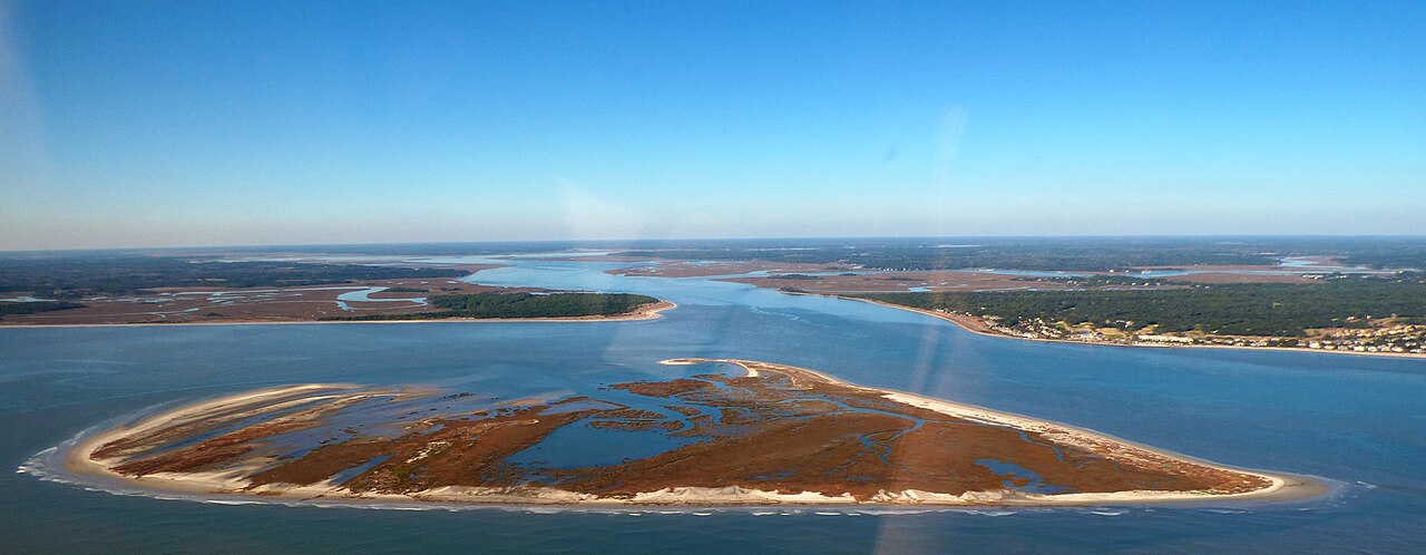 Overhead view of Deveaux Bank with the Edisto River in the background.