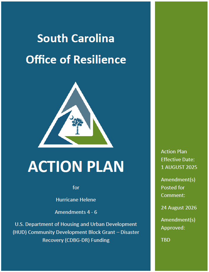 Cover Page of South Carolina Office of Resilience Action Plan for Hurricane Helene, Amendments 4-6