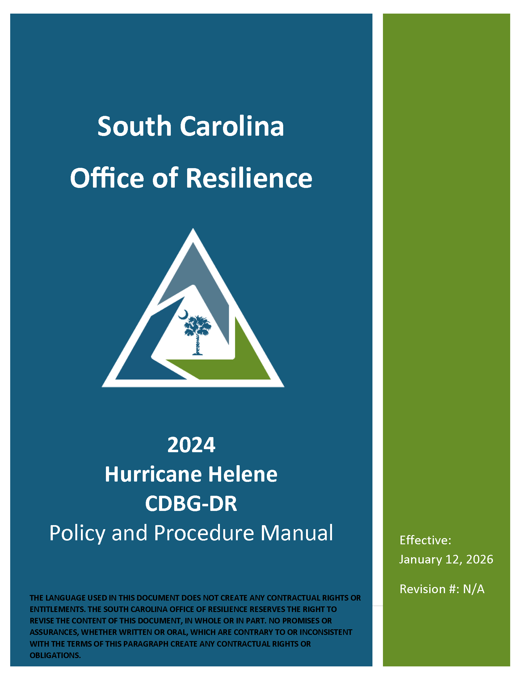 Cover of Hurricane Helene Policy and Procedure Manual. This hyperlinks to a PDF copy of the Manual.