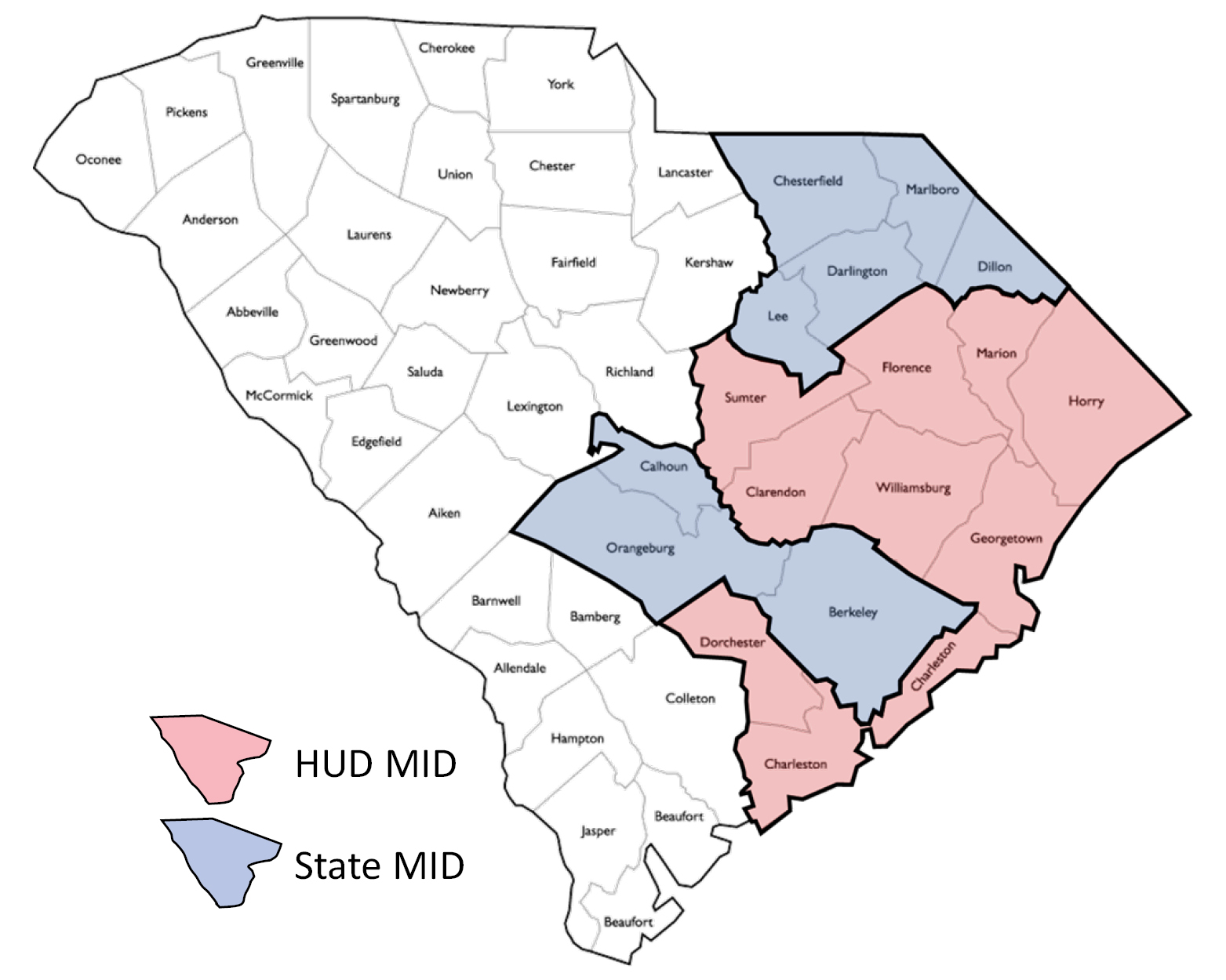 Map of South Carolina with highlighted areas