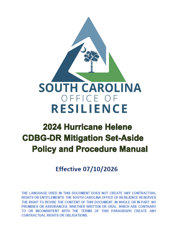 Cover of Hurricane Helene Mitigation Set Aside Policy and Procedure Manual. This hyperlinks to a PDF copy of the Manual.