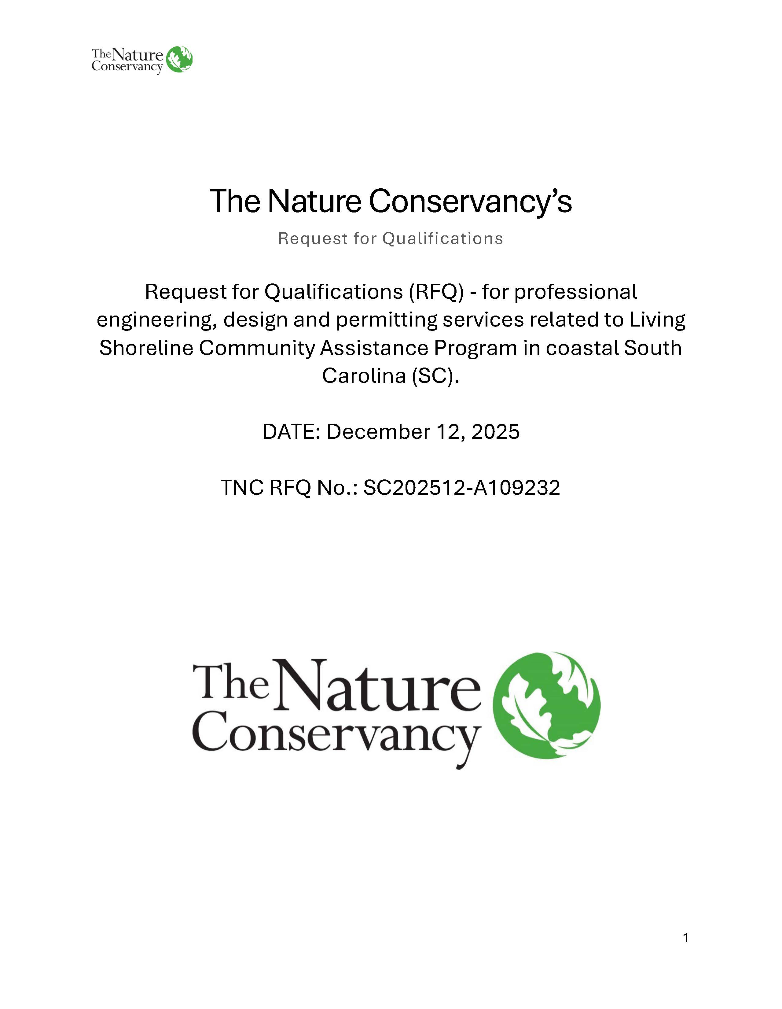 Cover page of a Request for Qualifications for professional engineering, design, and permitting services. Clicking the link will provide a PDF copy of the RFQ