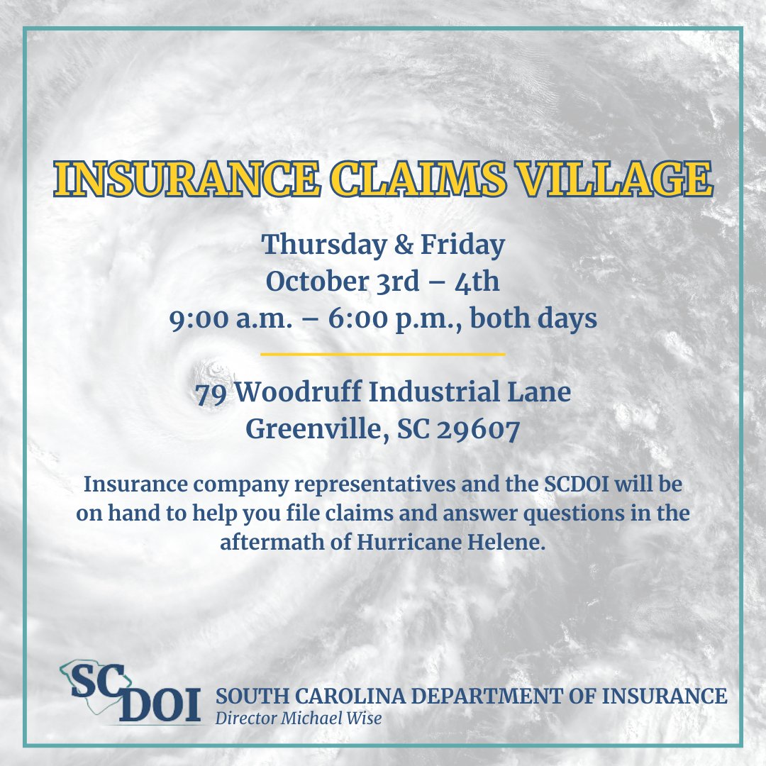 Flyer with details for the Insurance Claims Village